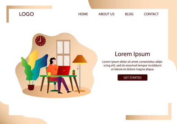 Landing Page Work from Home Concept Graphic Web Elements By morningmondayy
