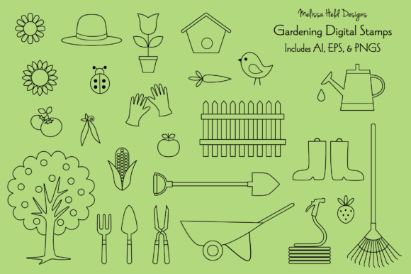 Gardening Digital Stamps Clipart