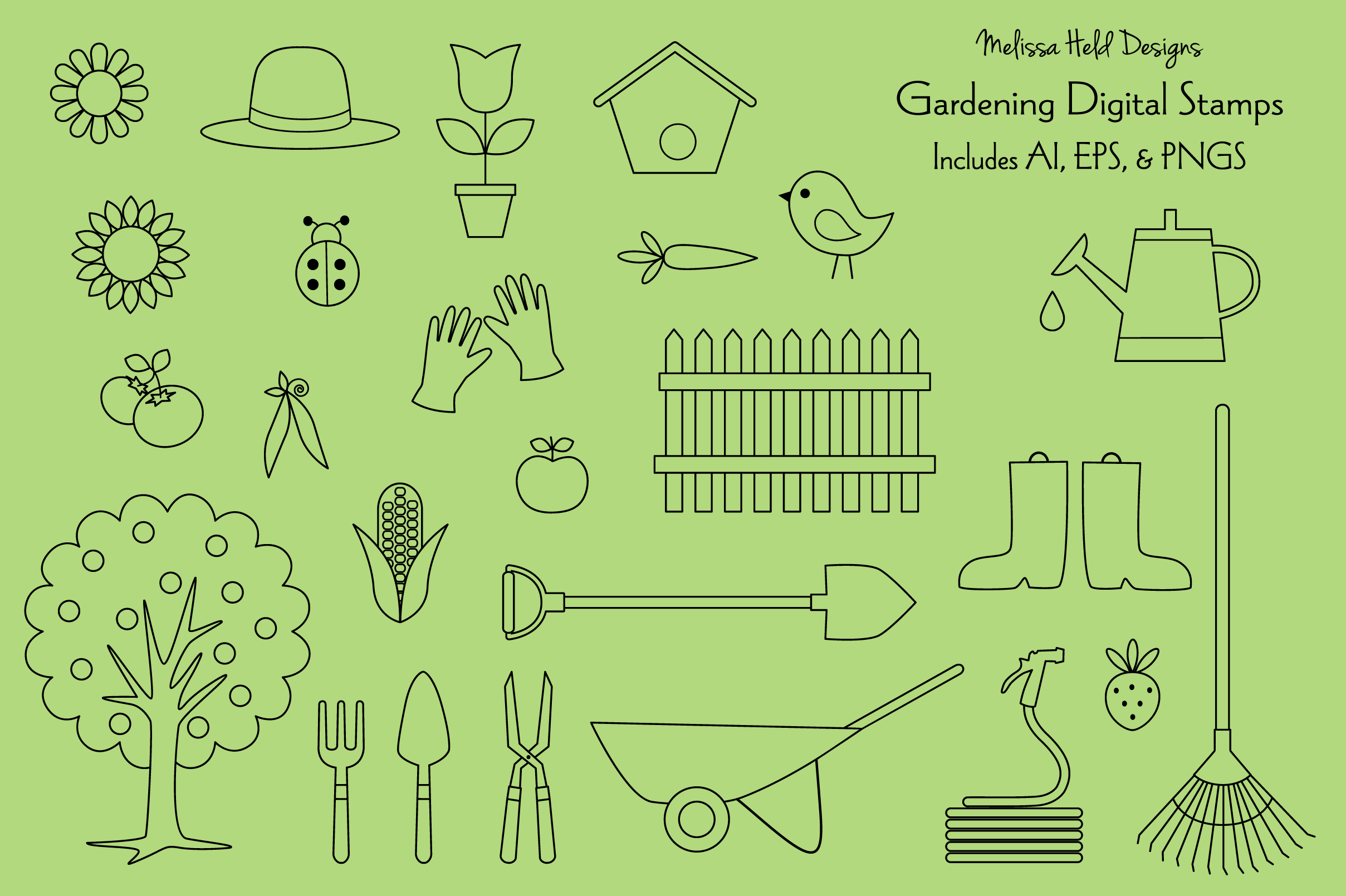 Gardening Digital Stamps Clipart