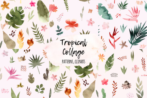 Tropical Collage. Patterns and Cliparts Graphic Crafts By Slastick