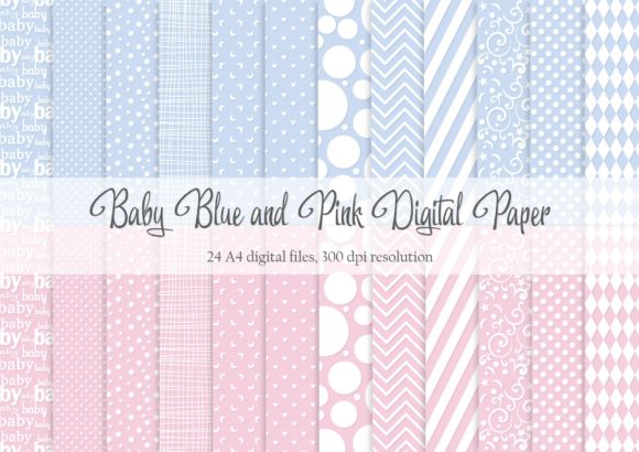 Baby Pink and Blue Digital Paper Graphic Patterns By Digital Designs by Victoria