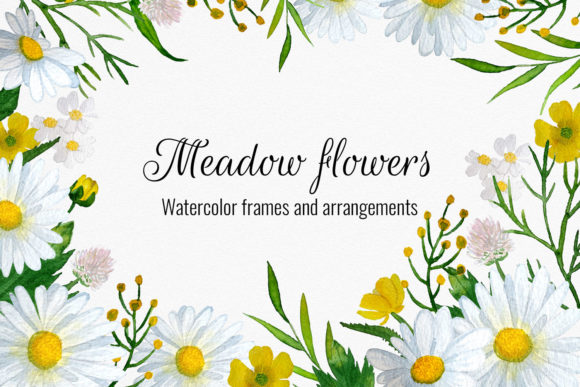 Meadow Flowers Watercolor Cliparts, Bouq Graphic Illustrations By RedDotsHouse