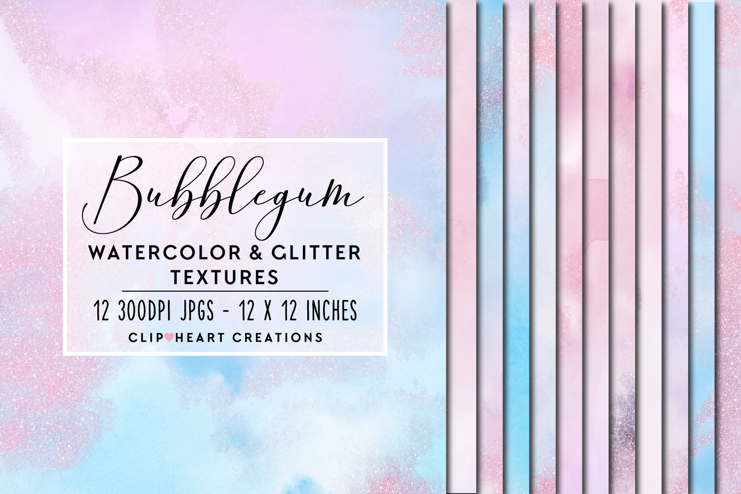 Pink and Blue Glitter Watercolor Papers