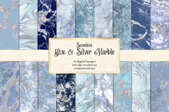Blue and Silver Marble Digital Paper