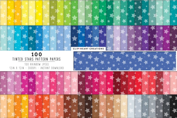 100 Star Pattern Digital Papers Grafik Papier-Muster Von clipheartcreations