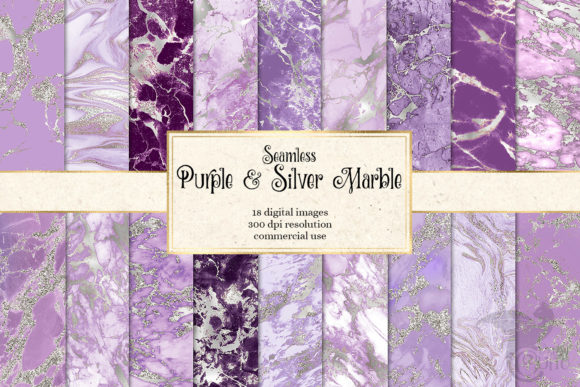 Purple and Silver Marble Digital Paper