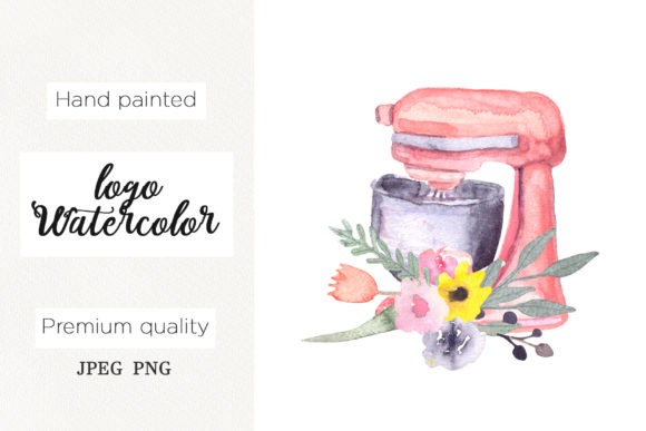 Watercolor Logo for Bakery, Mixer Floral