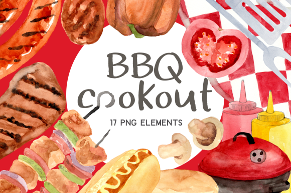 Outdoor Barbecue Burgers Watercolor Set Graphic Illustrations By roselocket
