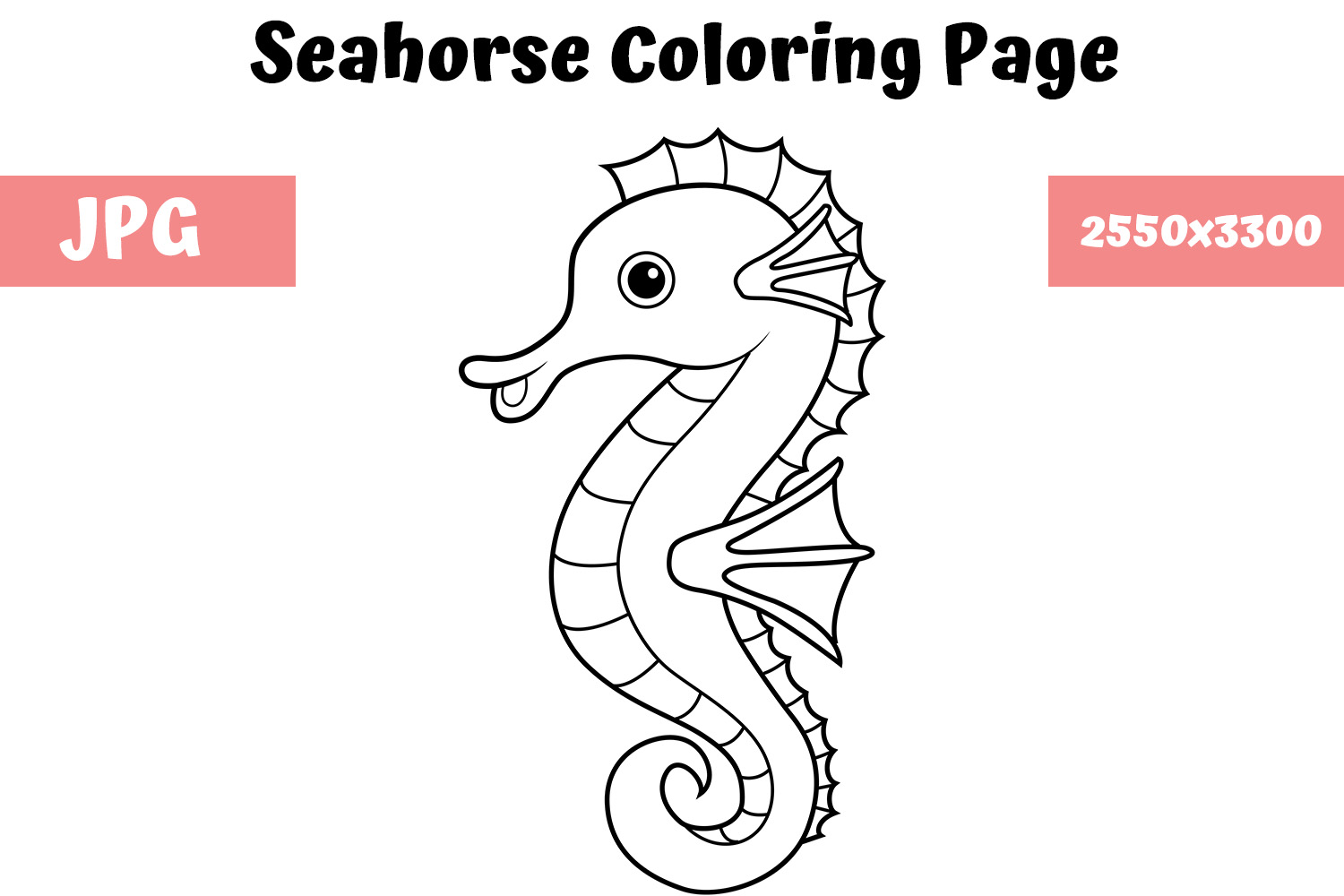 Coloring Book Page for Kids - Seahorse