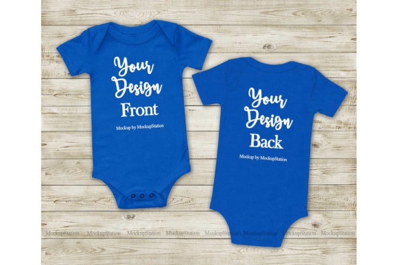 Baby Bodysuit Front & Back Royal Blue Graphic Baby & Kids Clothing By Mockup Station