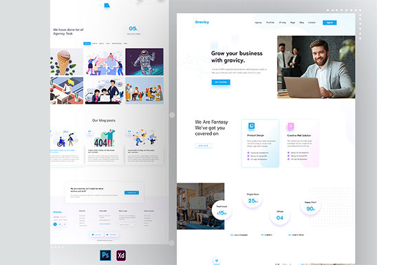 Gravicy - Agency Landing Page Graphic UX and UI Kits By artgalaxy