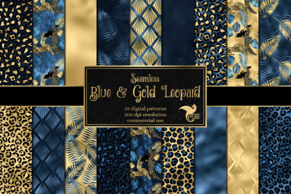 Blue and Gold Leopard Digital Paper Illustration Fonds d'Écran Par Digital Curio