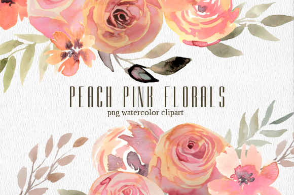 Peach Pink Floral Watercolor Clipart Set Graphic Illustrations By roselocket