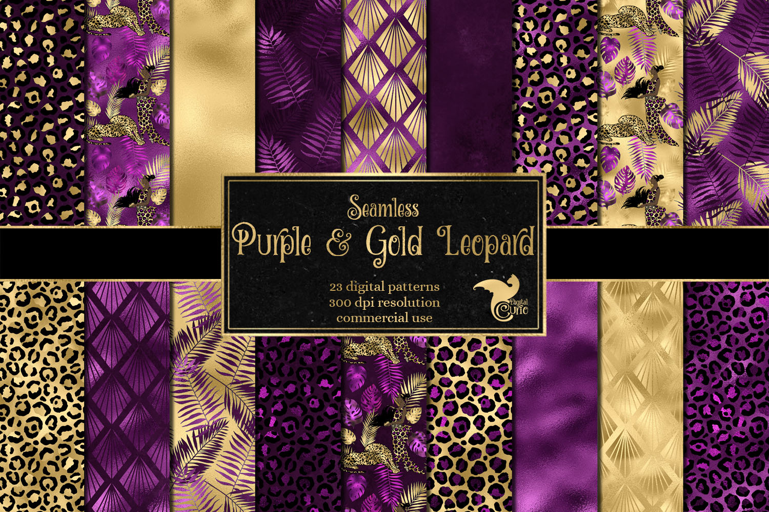 Purple and Gold Leopard Digital Paper Graphic by Digital Curio ...