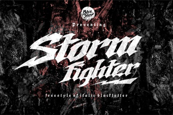 Preview specimen of Storm Fighter blackletter font
