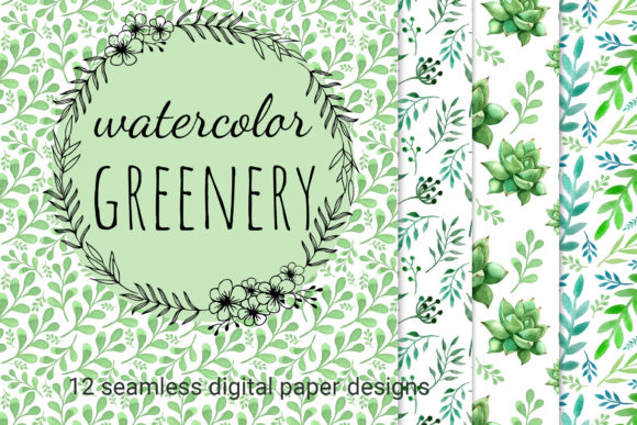 Watercolor Greenery Seamless Patterns Graphic Patterns By RedDotsHouse