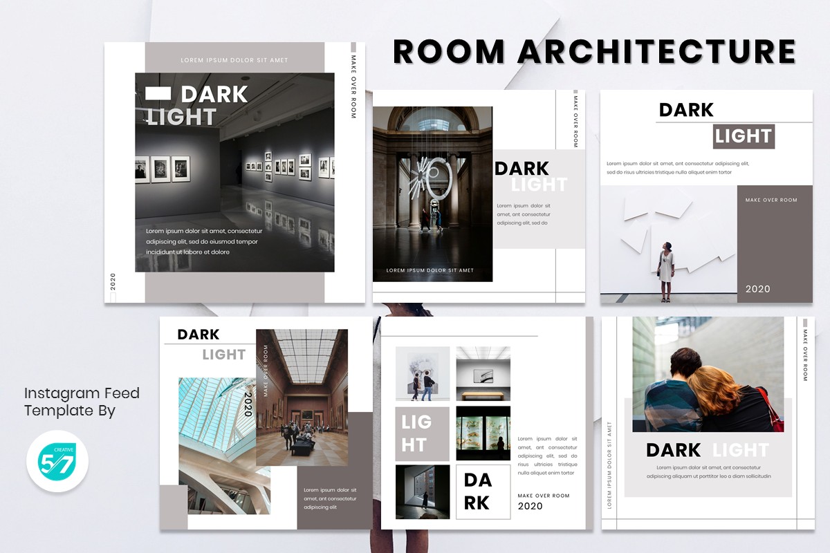 Plantilla de feed de Instagram para arquitectura de habitaciones
