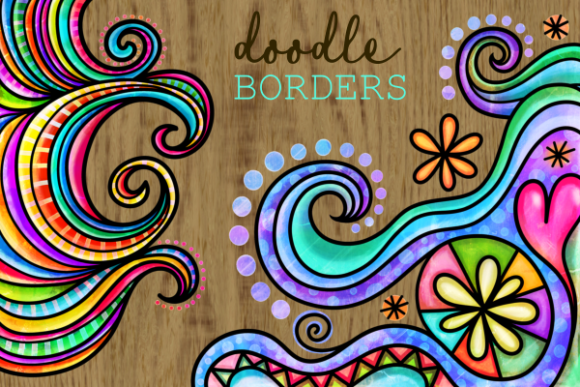 Watercolor Ink Doodle Decor Page Borders