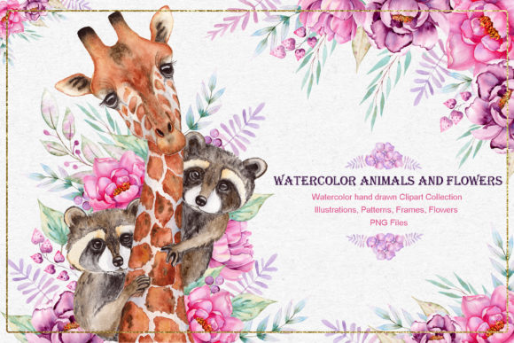 Watercolor Animals and Flowers