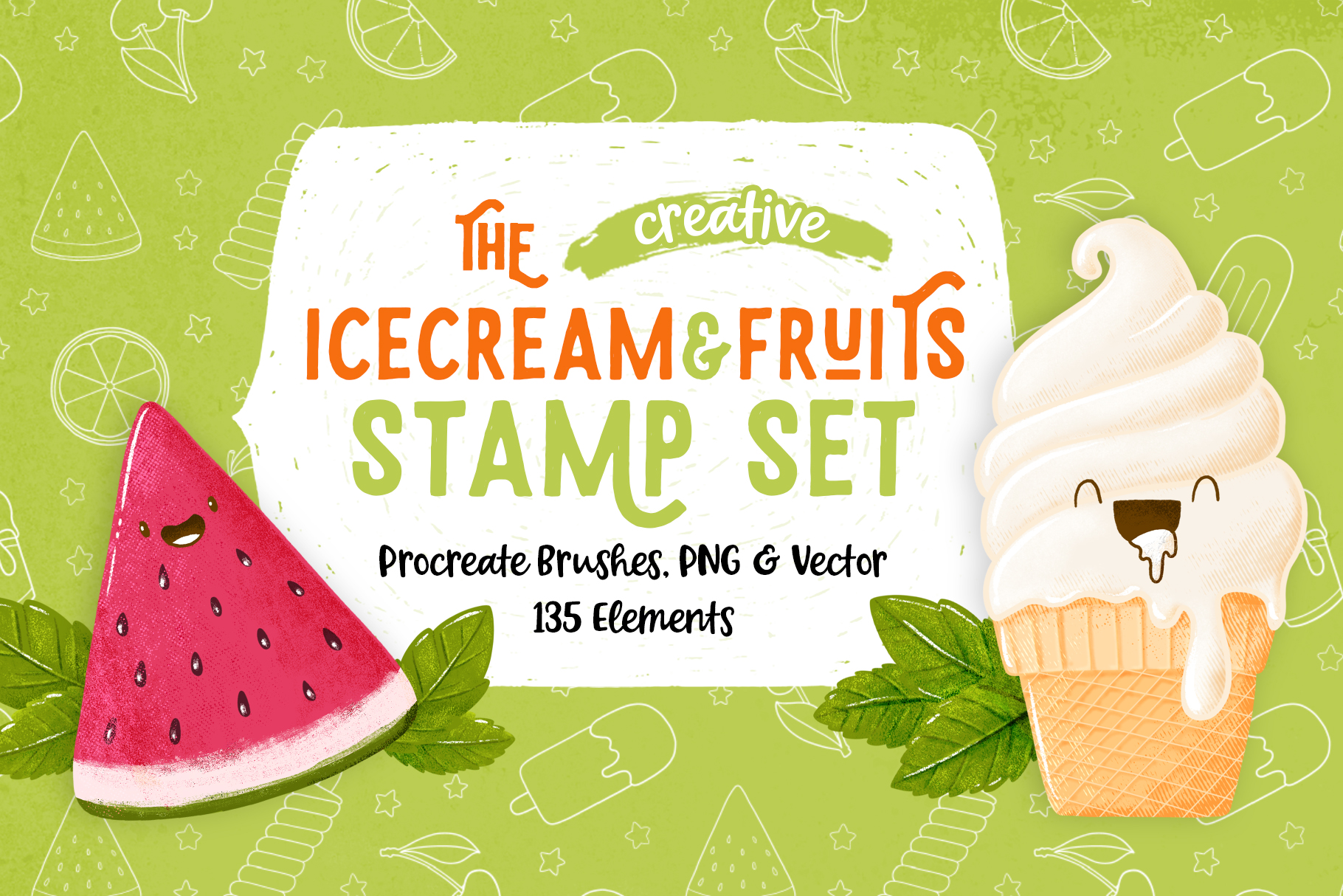 Icecream & Fruits Procreate Stamp Set Graphic by Suemomo · Creative Fabrica