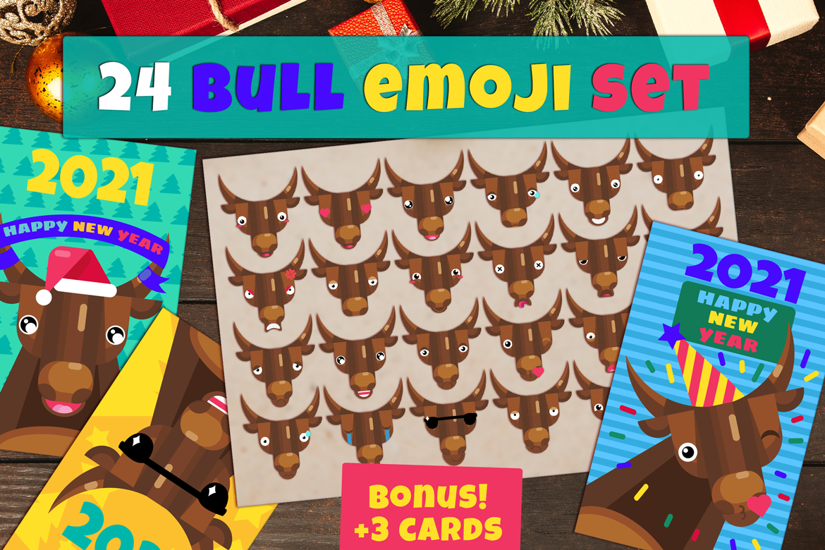 Bull Emoji Set + Happy New Year Bonus