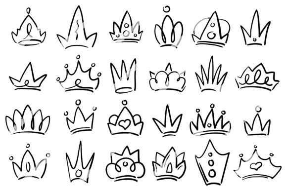 Cute Doodle Crown Black + Golden Clipart