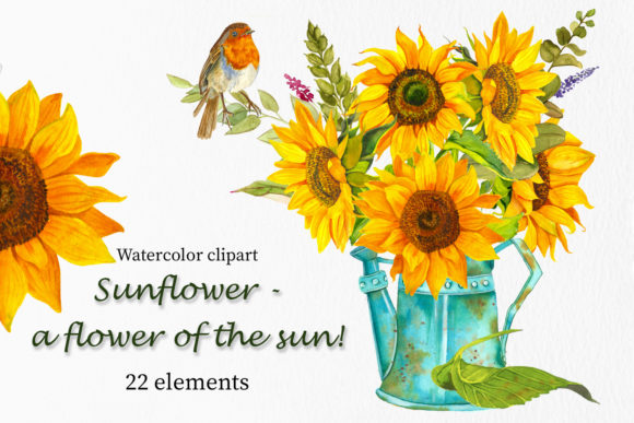 Sunflower - a Flower of the Sun! Watercor Grafica Illustrazioni Stampabili Di ElenaZlataArt