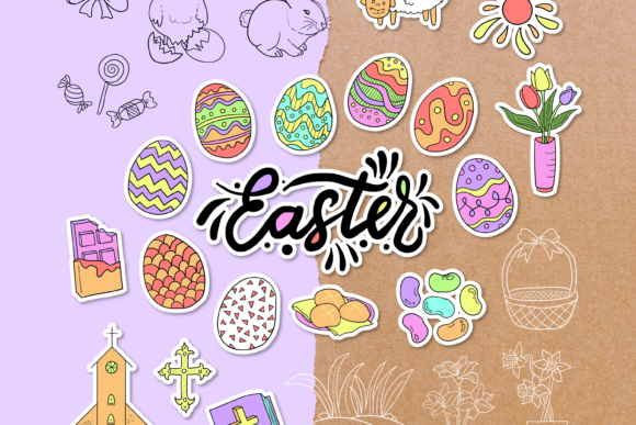 Easter Doodle Clipart Pack - 4 Styles Graphic Crafts By WADLEN