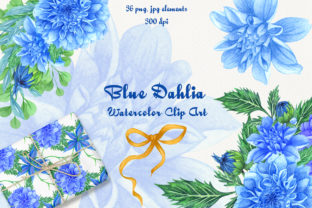 Blue Dahlia Flowers Watercolor Clipart Graphic by Cheryty · Creative ...