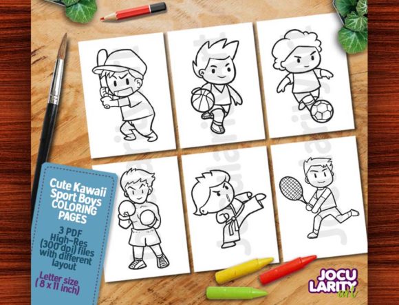 Kawaii Sport Characters Coloring Pages Graphic Coloring Pages & Books Kids By JocularityArt