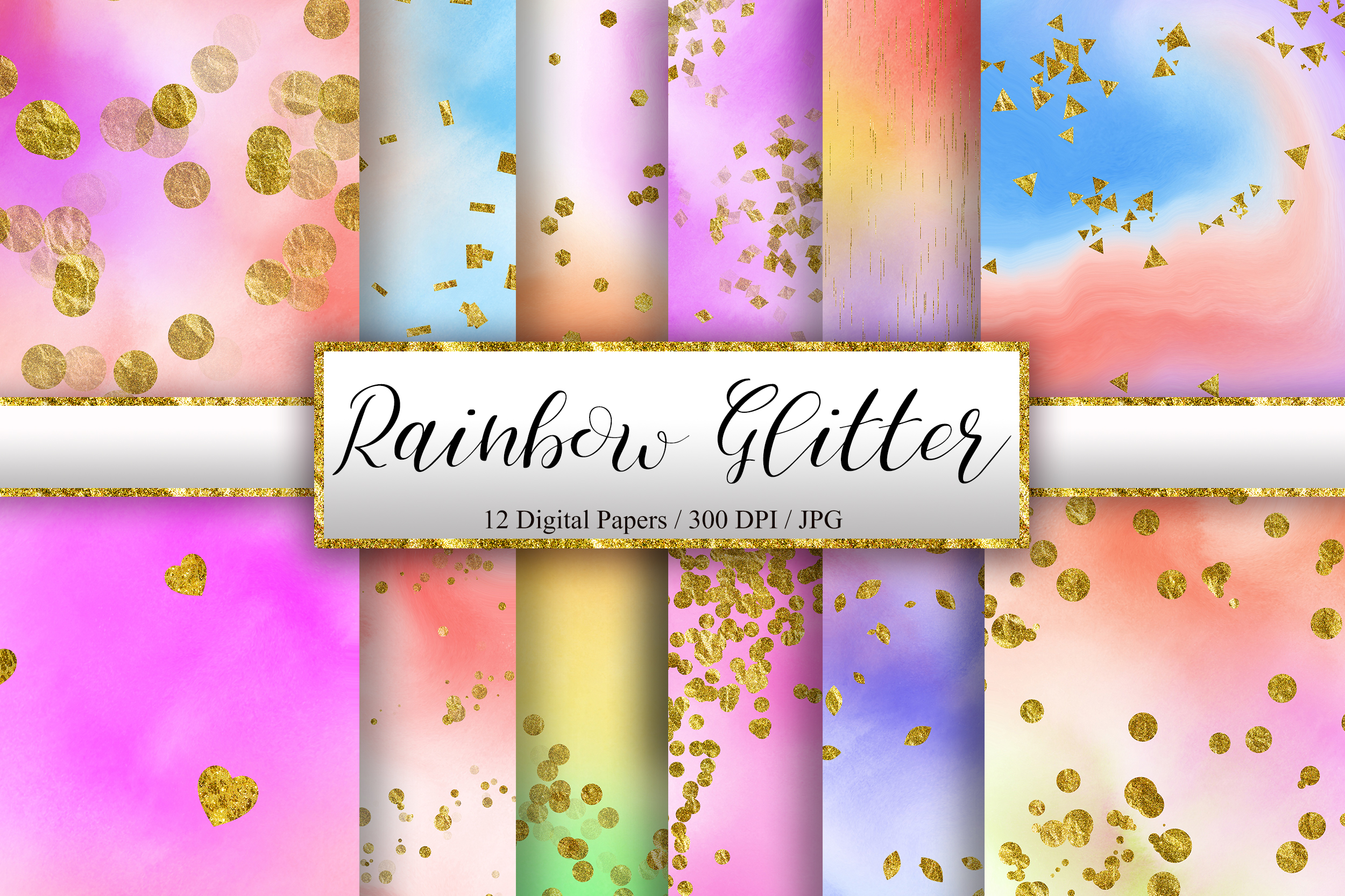 Rainbow Glitter Watercolor Background Graphic by PinkPearly · Creative ...