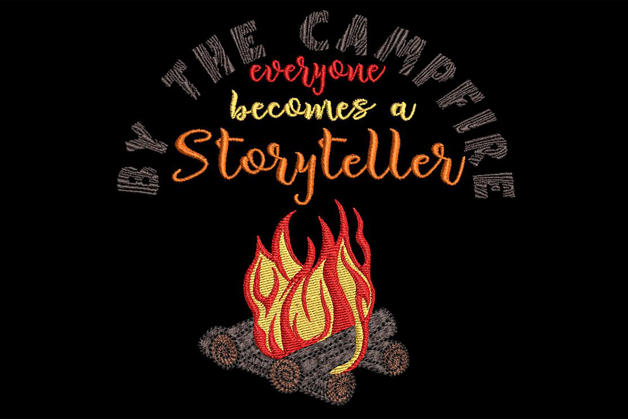 Campfire Embroidery with a Quote