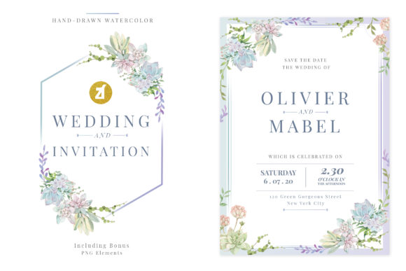 Green Succulent Wedding Invitation Graphic Print Templates By Rafiico Creative Studio