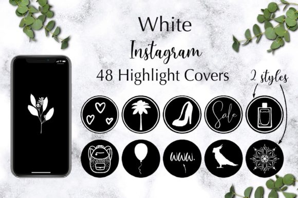 96 White Icons on Black Backgrounds for Instagram