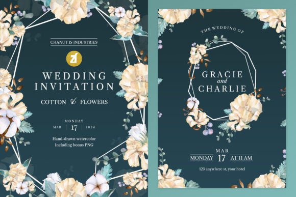 Cotton Flower Wedding Invitation Graphic Graphic Print Templates By Rafiico Creative Studio