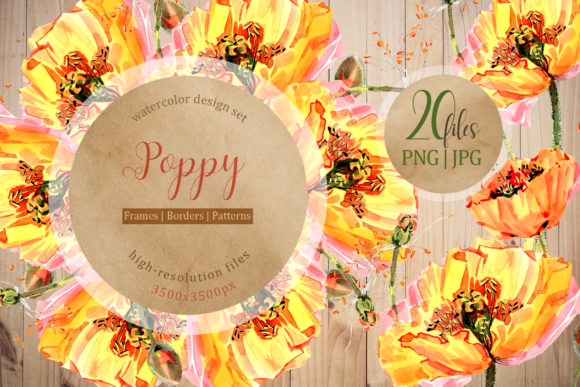 Cool Yellow Poppies Watercolor Set Graphic Illustrations By MyStocks