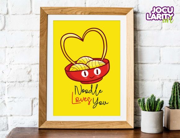 Cute Kawaii "Noodle Loves You" Wall Art Graphic Illustrations By JocularityArt