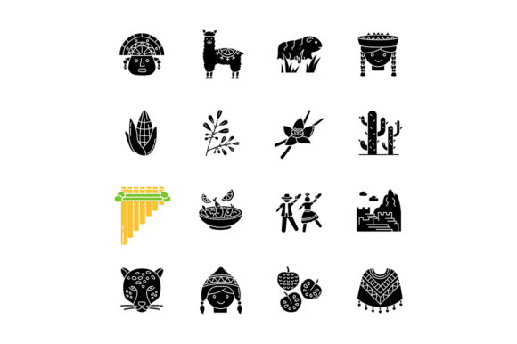 Peru Black Glyph Icons Set