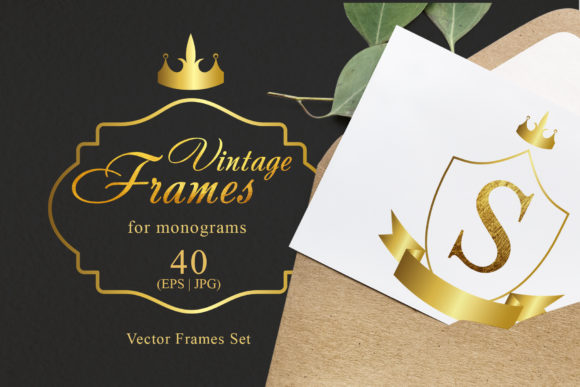 Vintage Frames for Monograms Gold Graphic Illustrations By MyStocks