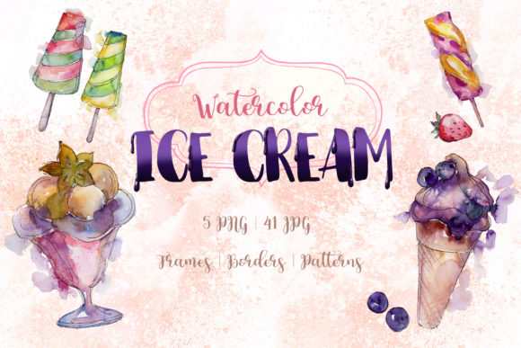Watercolor Cool Ice Cream Set Grafik Druckbare Illustrationen Von MyStocks