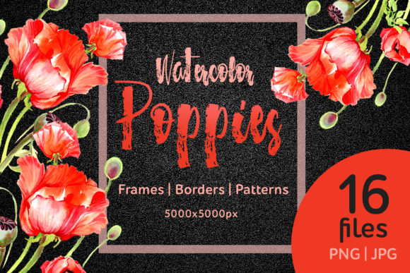 Watercolor Red Poppies Flower Set Graphic Illustrations By MyStocks