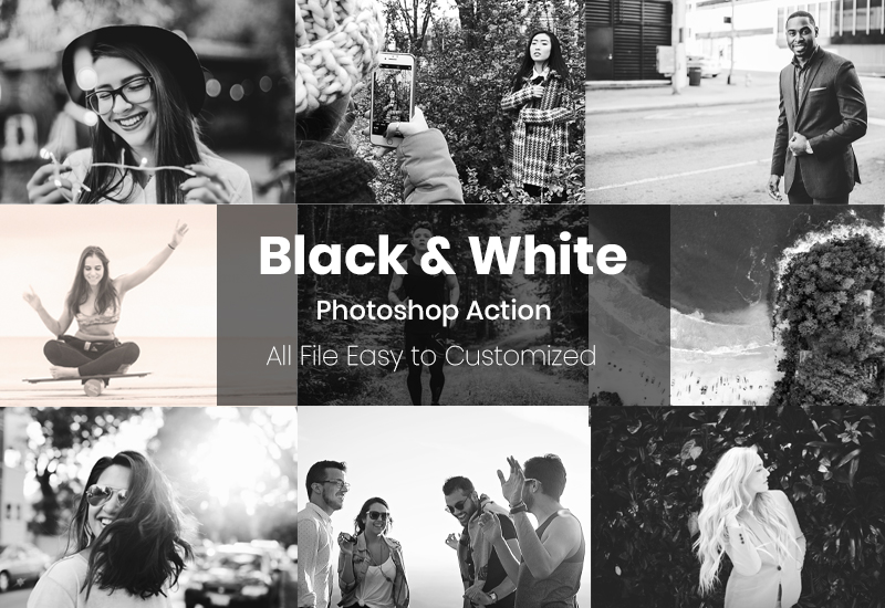 Black and White Photoshop Action B&W cartoon oil painting portrait effect