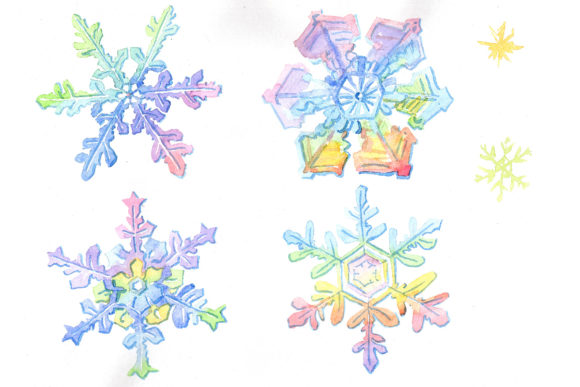 Aquarelle Colorful Snowflakes Set Grafika Ilustracje do Druku Przez MyStocks