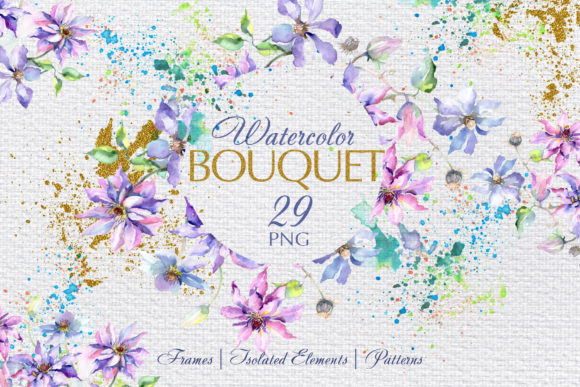 Bouquet Violet Watercolor&nbsp;&nbsp; Graphic Illustrations By MyStocks
