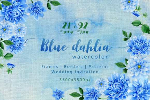 Blue Dahlia Great Flowers Watercolor Set Graphic Illustrations By MyStocks