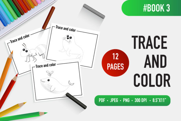 12 Fun Animals Trace and Color Book