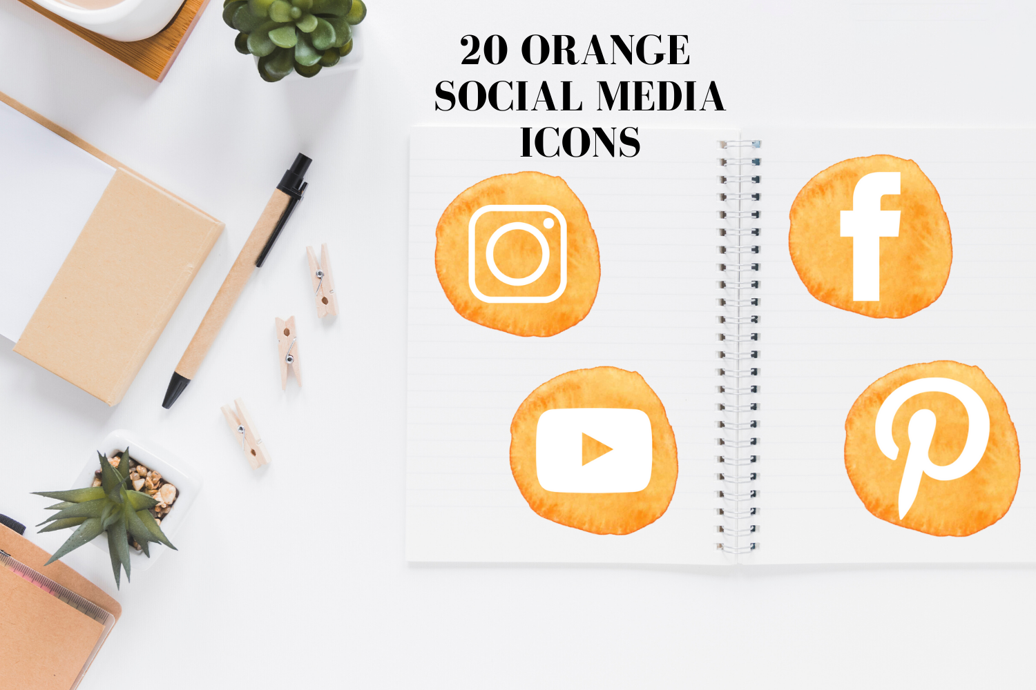 20 Orange Social Media Icons Set