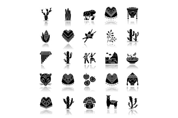 Peru Drop Shadow Black Glyph Icons Set