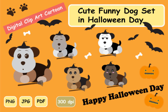 CUTE Funny DOG Halloween CLIPART Set Graphic by jennythip · Creative ...