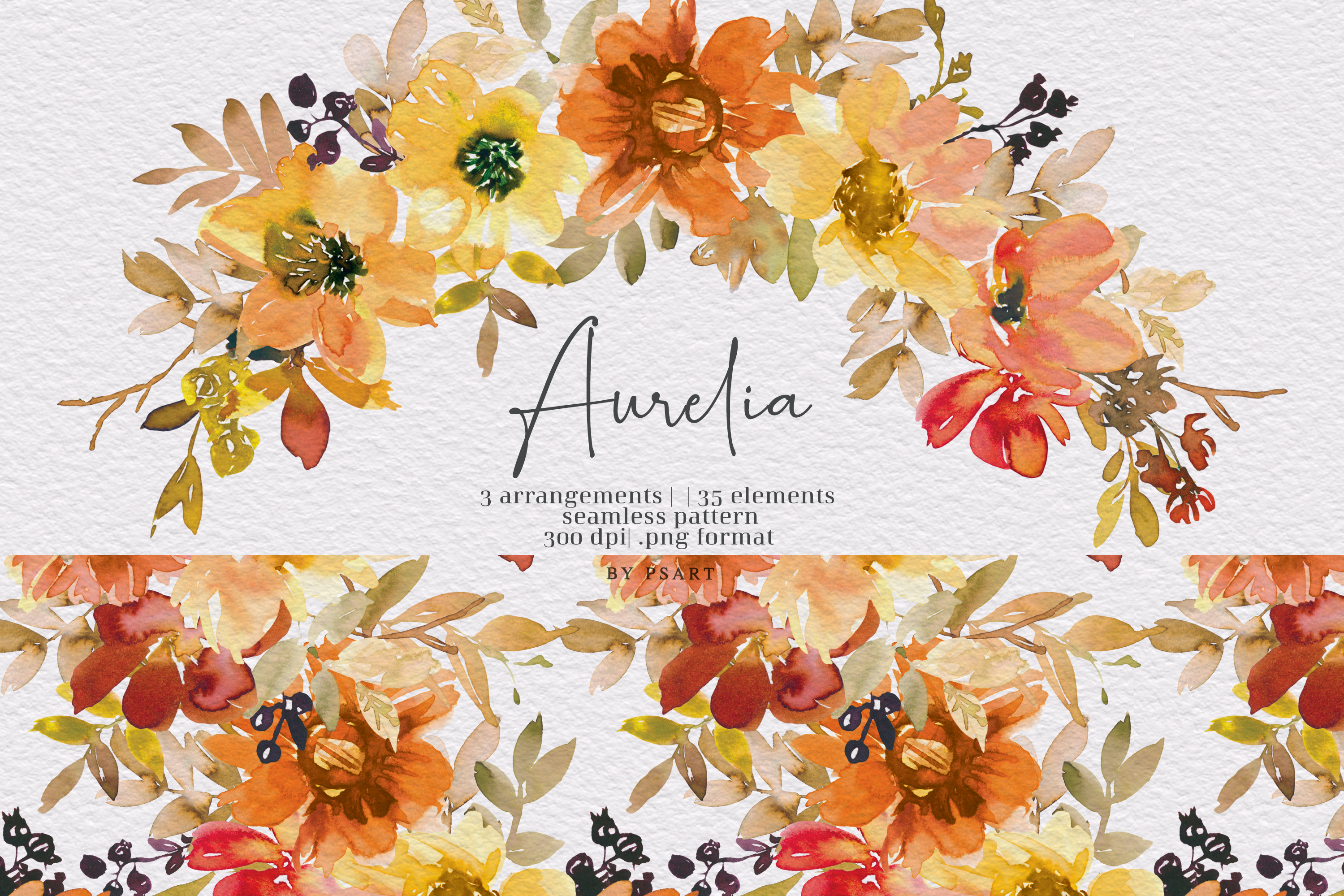 Watercolor Autumn Floral Clipart Set